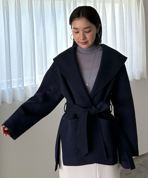 美品✨theory luxe ネイビー ショールカラー ハーフコート ウール M Doux archives（ドゥアルシーヴ）の「ショールカラーミディコート