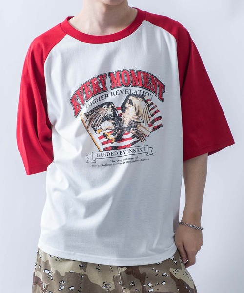 oversize raglan sleeve print T-shirt/オーバーサイズ ラグラン