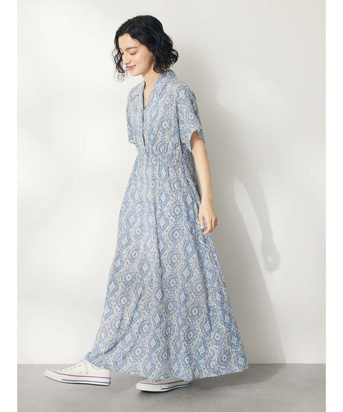 CRAFT STANDARD BOUTIQUE(クラフトスタンダードブティック)の「インド綿オープンカラーワンピース(ワンピース・レディース・ブラウン/ブラック/ブルー・FREE)」の4枚目の写真