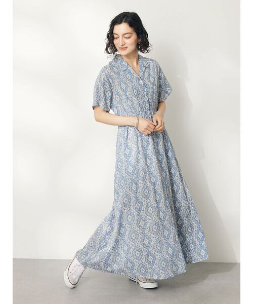 CRAFT STANDARD BOUTIQUE(クラフトスタンダードブティック)の「インド綿オープンカラーワンピース(ワンピース・レディース・ブラウン/ブラック/ブルー・FREE)」の5枚目の写真