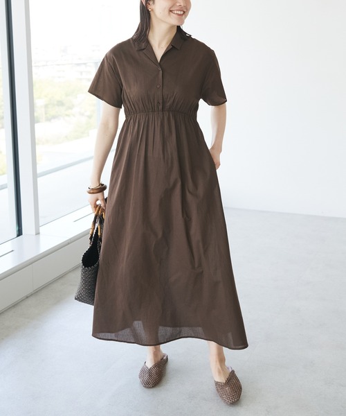 CRAFT STANDARD BOUTIQUE(クラフトスタンダードブティック)の「インド綿オープンカラーワンピース(ワンピース・レディース・ブラウン/ブラック/ブルー・FREE)」の1枚目の写真