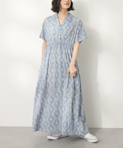 CRAFT STANDARD BOUTIQUE(クラフトスタンダードブティック)の「インド綿オープンカラーワンピース(ワンピース・レディース・ブラウン/ブラック/ブルー・FREE)」の3枚目の写真