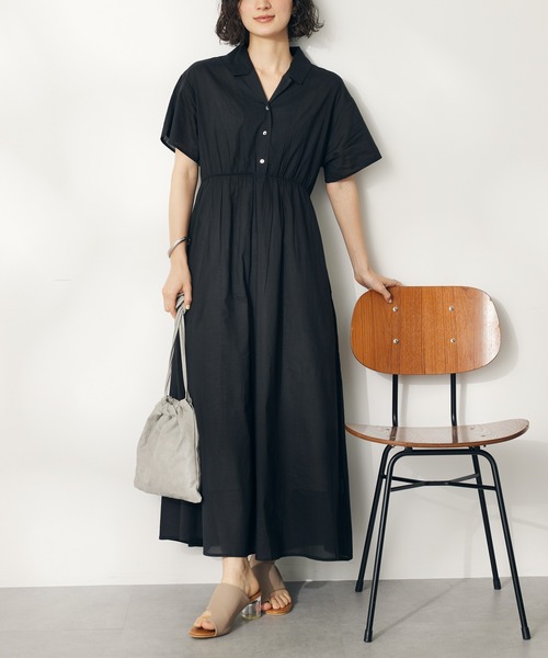 CRAFT STANDARD BOUTIQUE(クラフトスタンダードブティック)の「インド綿オープンカラーワンピース(ワンピース・レディース・ブラウン/ブラック/ブルー・FREE)」の2枚目の写真