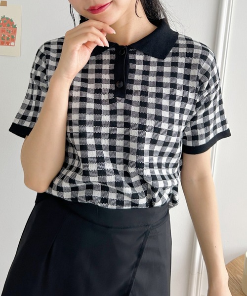 Loueme（ルエム）の「ギンガムチェックオーバーポロシャツ（ポロシャツ・レディース・ライトブルー/ブラック/ピンク/レッド・FREE）」の3枚目の写真