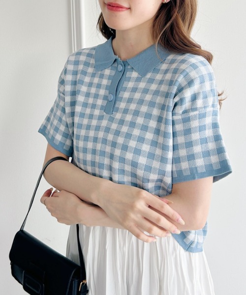 Loueme（ルエム）の「ギンガムチェックオーバーポロシャツ（ポロシャツ・レディース・ライトブルー/ブラック/ピンク/レッド・FREE）」の13枚目の写真
