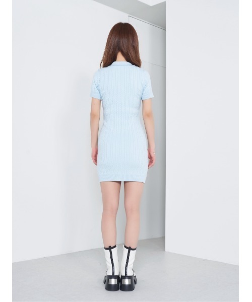 【美品】Darich ロゴケーブルニットミニワンピース ブルー ダーリッチ ロゴケーブルニットミニワンピース Darich ブルー サックス