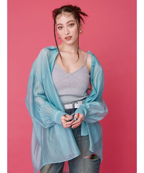 EVRIS（エヴリス）の「シアーオーバーサイズシャツ（シャツ/ブラウス・レディース・ホワイト/ブラック/ブルー・FREE）」の3枚目の写真