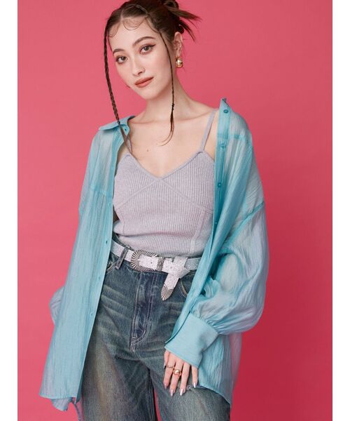 EVRIS（エヴリス）の「シアーオーバーサイズシャツ（シャツ/ブラウス・レディース・ホワイト/ブラック/ブルー・FREE）」の5枚目の写真