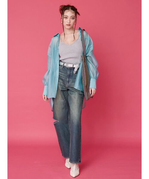 EVRIS（エヴリス）の「シアーオーバーサイズシャツ（シャツ/ブラウス・レディース・ホワイト/ブラック/ブルー・FREE）」の6枚目の写真