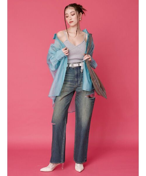 EVRIS（エヴリス）の「シアーオーバーサイズシャツ（シャツ/ブラウス・レディース・ホワイト/ブラック/ブルー・FREE）」の7枚目の写真