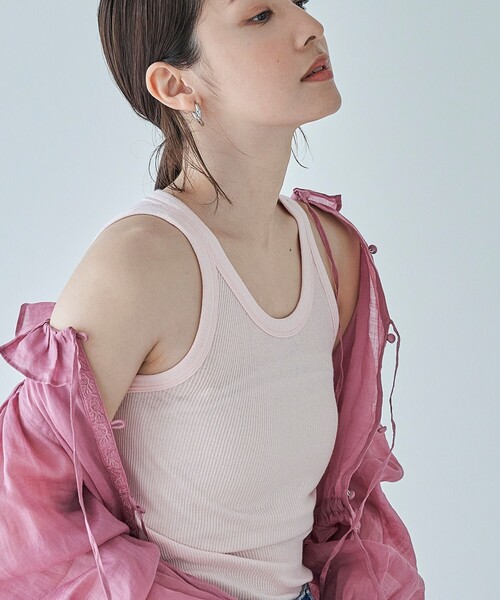 FREAK'S STORE（フリークスストア）の「FREAK’S STORE/フリークスストア The Yarn.  丸胴タンクトップ/リブタンクトップ（タンクトップ・レディース・オフホワイト/イエロー/ブラック/ピンク・ﾌﾘ-）」の4枚目の写真