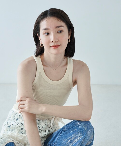 FREAK'S STORE（フリークスストア）の「FREAK’S STORE/フリークスストア The Yarn.  丸胴タンクトップ/リブタンクトップ（タンクトップ・レディース・オフホワイト/イエロー/ブラック/ピンク・ﾌﾘ-）」の3枚目の写真