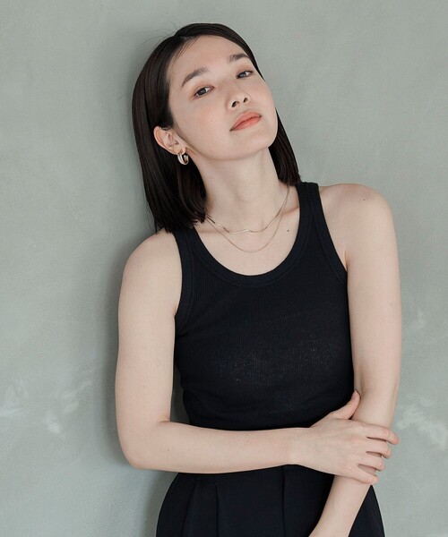 FREAK'S STORE（フリークスストア）の「FREAK’S STORE/フリークスストア The Yarn.  丸胴タンクトップ/リブタンクトップ（タンクトップ・レディース・オフホワイト/イエロー/ブラック/ピンク・ﾌﾘ-）」の2枚目の写真