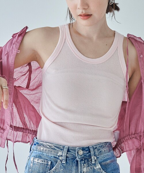 FREAK'S STORE（フリークスストア）の「FREAK’S STORE/フリークスストア The Yarn.  丸胴タンクトップ/リブタンクトップ（タンクトップ・レディース・オフホワイト/イエロー/ブラック/ピンク・ﾌﾘ-）」の10枚目の写真