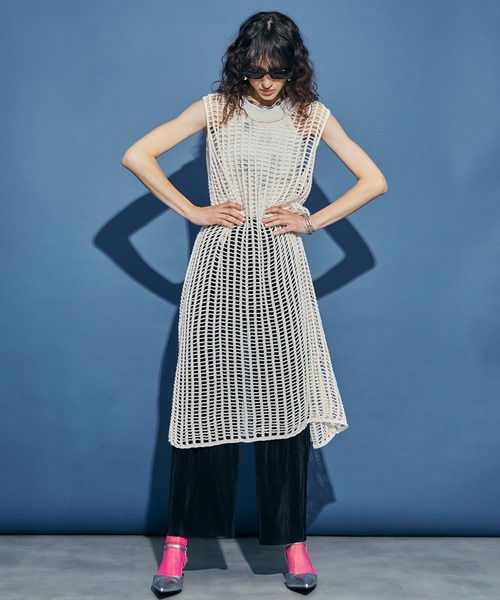 uyu.(ウユ)の「Mesh Sleeveless Long Dress / メッシュノースリーブロングワンピース【uyu./ウユ】(ワンピース・レディース・アイボリー/ピンク・FREE)」の2枚目の写真