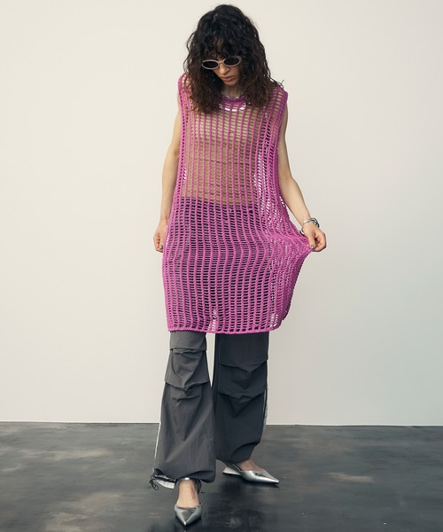 Mesh Sleeveless Long Dress / メッシュノースリーブロング