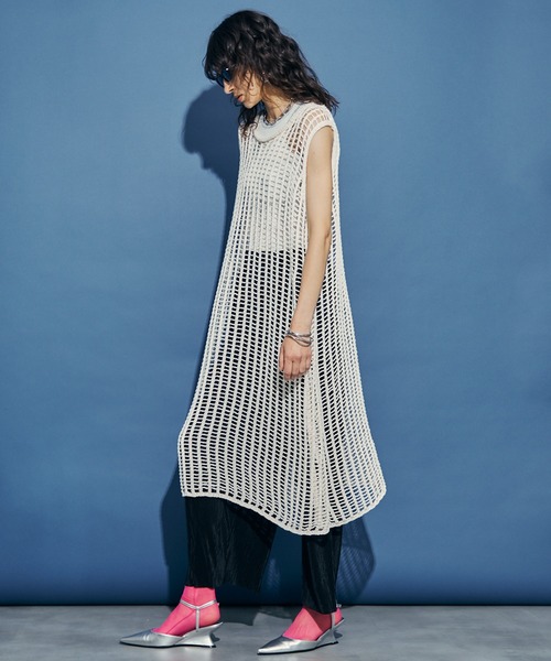 Mesh Sleeveless Long Dress / メッシュノースリーブロング