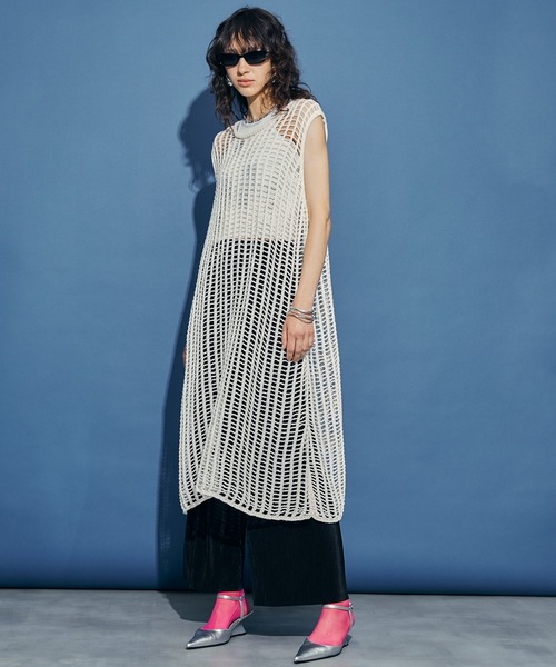 uyu.(ウユ)の「Mesh Sleeveless Long Dress / メッシュノースリーブロングワンピース【uyu./ウユ】(ワンピース・レディース・アイボリー/ピンク・FREE)」の22枚目の写真