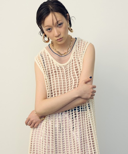 Mesh Sleeveless Long Dress / メッシュノースリーブロング