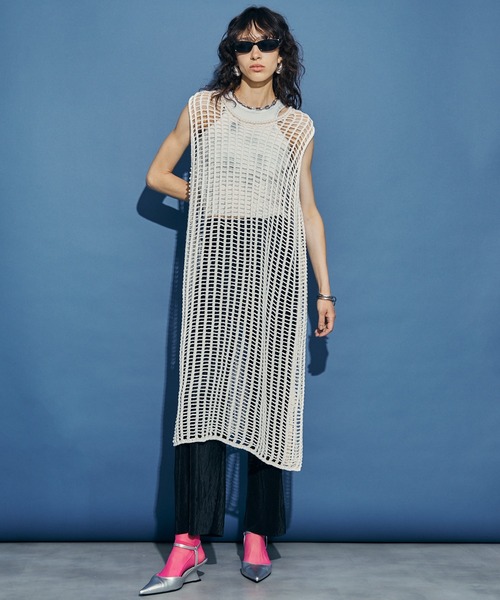 Mesh Sleeveless Long Dress / メッシュノースリーブロング