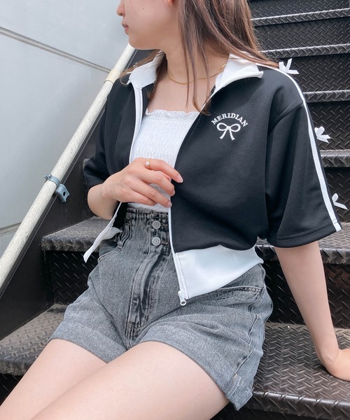 AS KNOW AS plus（アズノゥアズプラス）の「◎アソートトラック半袖ジャケット（ジャージ・レディース・ブラック系/グリーン系/アイボリー系/ホワイト系/アイボリー系2/サックスブルー系1/ブラック系1/アイボリー系1・FREE）」の3枚目の写真