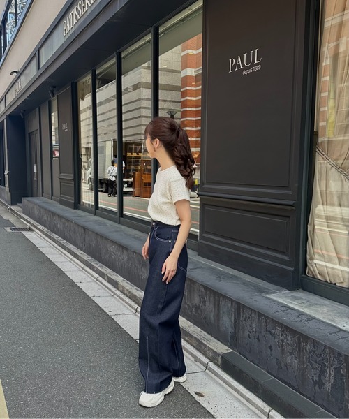 Amiur（エミレ）の「stitch line cocoon denim pants / ステッチ