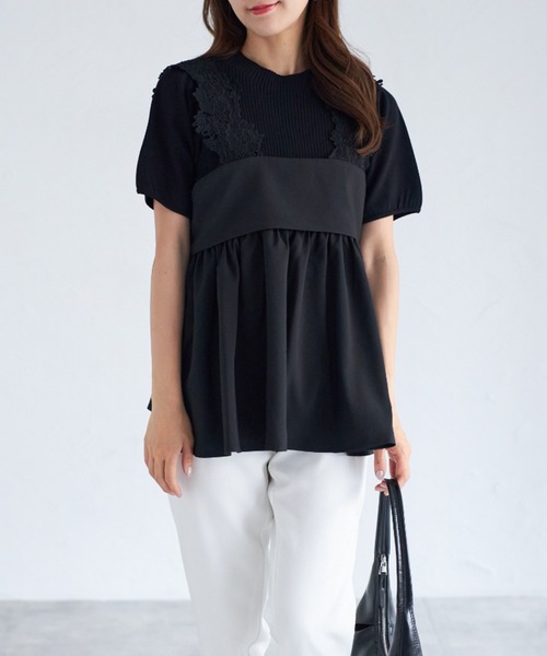 tocco closet（トッコ　クローゼット）の「【ZOZO限定】モチーフレースチュニック（シャツ/ブラウス・レディース・グレー/ピンク/ブラック・M）」の4枚目の写真