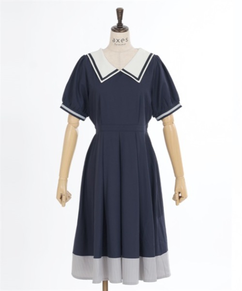 axes femme（アクシーズファム）の「タイ付き×セーラー襟ワンピース（ワンピース・レディース・グリーン/ネイビー/ベージュ・FREE）」の12枚目の写真