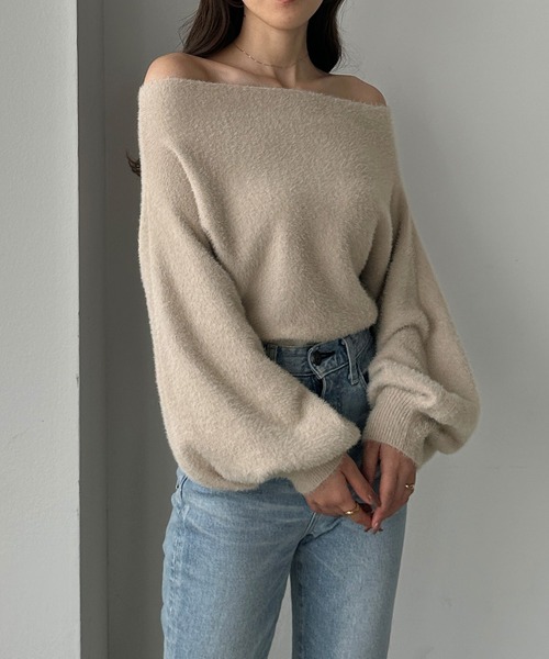 Louere(ルエレ)の「オフショルシャギーニット(ニット/セーター・レディース・アイボリー/ブラック/ピンクベージュ/チャコール/ブラウン・LARGE/MEDIUM)」の20枚目の写真