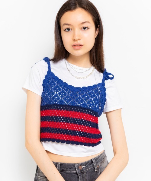 atmos pink（アトモスピンク）の「atmos pink Crochet Bustier / アトモス ピンク クロシェット ビスチェ（ベスト・レディース・ネイビー/イエロー/ピンク・FREE）」の2枚目の写真