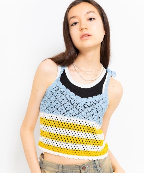 atmos pink（アトモスピンク）の「atmos pink Crochet Bustier / アトモス ピンク クロシェット ビスチェ（ベスト・レディース・ネイビー/イエロー/ピンク・FREE）」の3枚目の写真