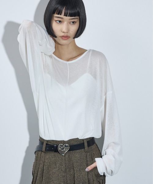 THE YOn(ザヨン)の「ハート刺繍ルーズフィットシアープルーオーバー(Tシャツ/カットソー・レディース・オフホワイト/ブラック/ボルドー・FREE)」の7枚目の写真
