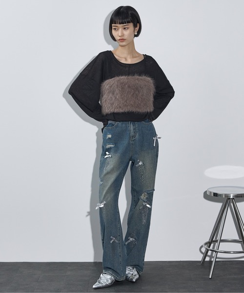 THE YOn(ザヨン)の「ハート刺繍ルーズフィットシアープルーオーバー(Tシャツ/カットソー・レディース・オフホワイト/ブラック/ボルドー・FREE)」の16枚目の写真