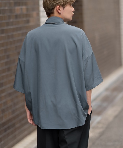 2色 半袖シャツ ネクタイ付き ヴィンテージ レトロ ルーズ セール】ポリストレッチ ネクタイ付き 半袖シャツ（シャツ