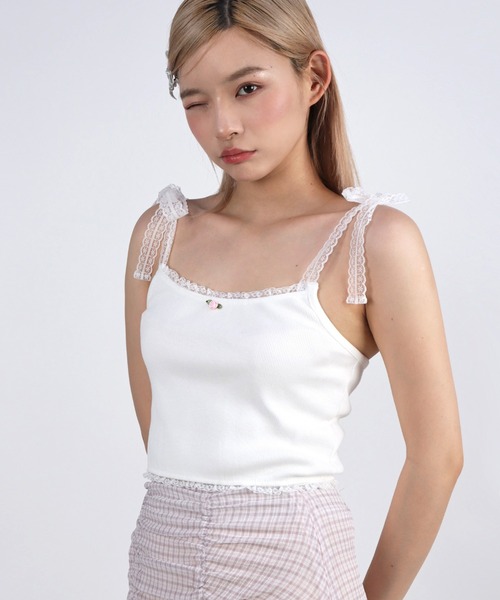 TITTY&CO.(ティティーアンドコー)の「ローズリボンキャミソール(キャミソール・レディース・ホワイト/ピンク/ブラック・FREE)」の2枚目の写真