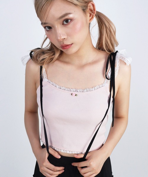 TITTY&CO.(ティティーアンドコー)の「ローズリボンキャミソール(キャミソール・レディース・ホワイト/ピンク/ブラック・FREE)」の3枚目の写真