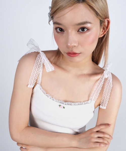 TITTY&CO.(ティティーアンドコー)の「ローズリボンキャミソール(キャミソール・レディース・ホワイト/ピンク/ブラック・FREE)」の7枚目の写真