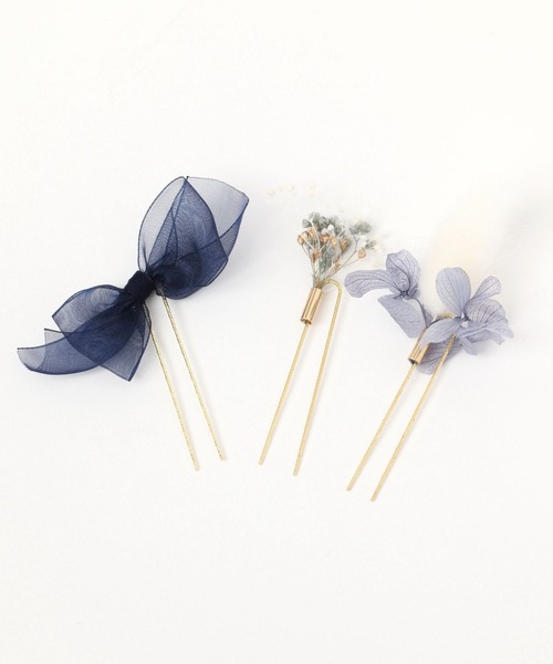 GLOBAL WORK（グローバルワーク）の「MADE IN JAPAN/ドライフラワーヘアピン3本セット/135705（ヘアピン・レディース・ホワイト/ブルー/グレー・ONE SIZE）」の3枚目の写真