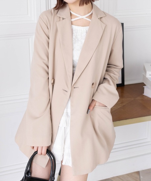 clear（クリア）の「ダブルジャケット[セットアップ可能 BIGシルエット オフィスカジュアル ベーシック 大人]≪再入荷≫（テーラードジャケット・レディース・グレー/ベージュ/ブラック・F）」の3枚目の写真