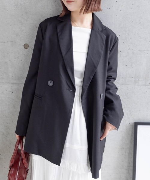 clear（クリア）の「ダブルジャケット[セットアップ可能 BIGシルエット オフィスカジュアル ベーシック 大人]≪再入荷≫（テーラードジャケット・レディース・グレー/ベージュ/ブラック・F）」の2枚目の写真