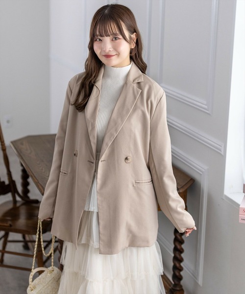 clear（クリア）の「ダブルジャケット[セットアップ可能 BIGシルエット オフィスカジュアル ベーシック 大人]≪再入荷≫（テーラードジャケット・レディース・グレー/ベージュ/ブラック・F）」の15枚目の写真