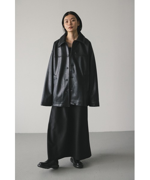 STYLEMIXER（スタイルミキサー）の「リブカラーフェイクレザージャケット（ライダースジャケット・メンズ・ブラック・MEDIUM/LARGE）」の5枚目の写真