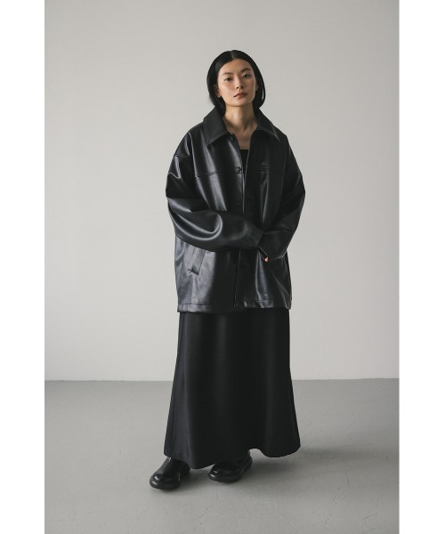 STYLEMIXER（スタイルミキサー）の「リブカラーフェイクレザージャケット（ライダースジャケット・メンズ・ブラック・MEDIUM/LARGE）」の6枚目の写真