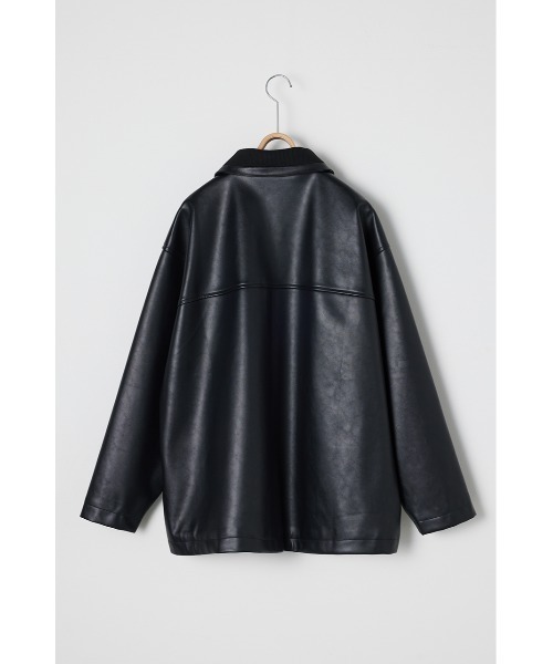 STYLEMIXER（スタイルミキサー）の「リブカラーフェイクレザージャケット（ライダースジャケット・メンズ・ブラック・MEDIUM/LARGE）」の8枚目の写真