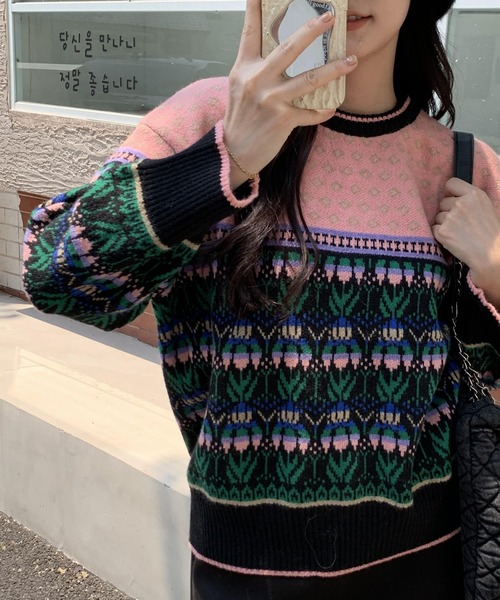 ネイビー/レッド 星柄 セーター・スカートセット イベントセール】 レディース 大人 上品 千鳥格子柄ニット