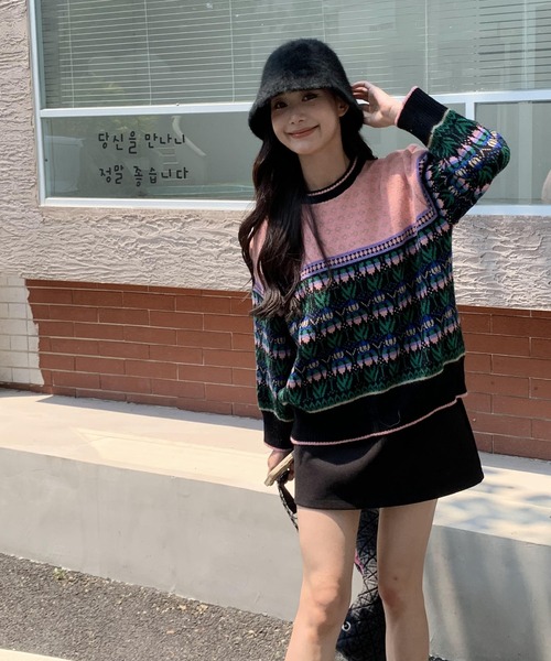 ARCADE(アーケード)の「秋服 ノルディック柄 オーバーサイズ ジャガードニット セーター -ARCADE Limited Line-(ニット/セーター・レディース・ブルー/ピンク・FREE)」の8枚目の写真
