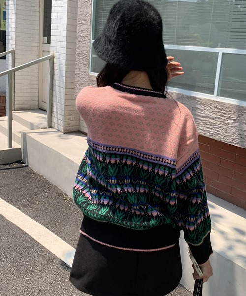 セール】秋服 ノルディック柄 オーバーサイズ ジャガードニット