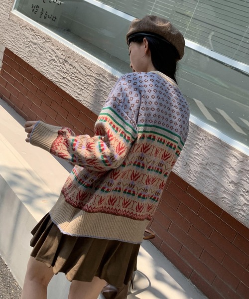 セール】秋服 ノルディック柄 オーバーサイズ ジャガードニット