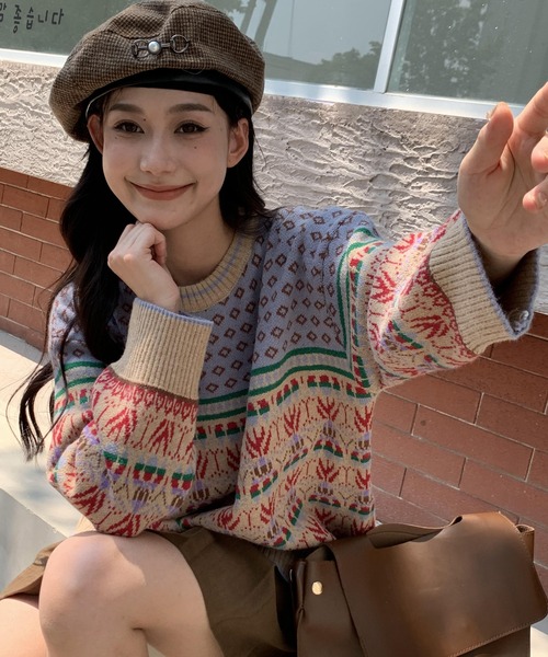 セール】秋服 ノルディック柄 オーバーサイズ ジャガードニット