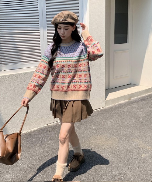 セール】秋服 ノルディック柄 オーバーサイズ ジャガードニット